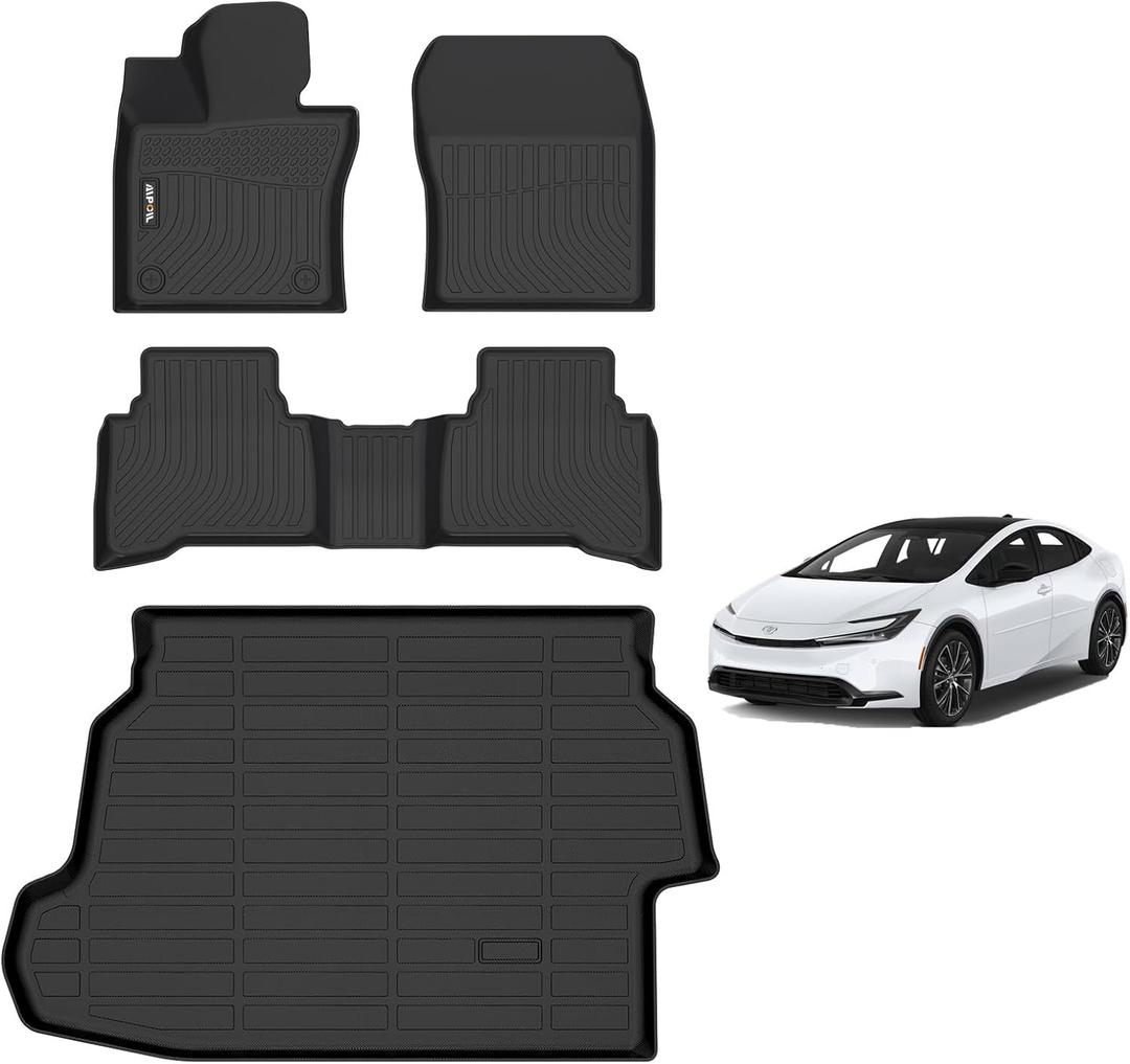 AIPOIL Floor Mats & Cargo Liner Set for 2023 2024 2025 Toyota Prius & Prius Prime (PHEV) All Weather Protection Anti-Slip Automotive Floor Liners Full Set Automobile mats Accessories, Black