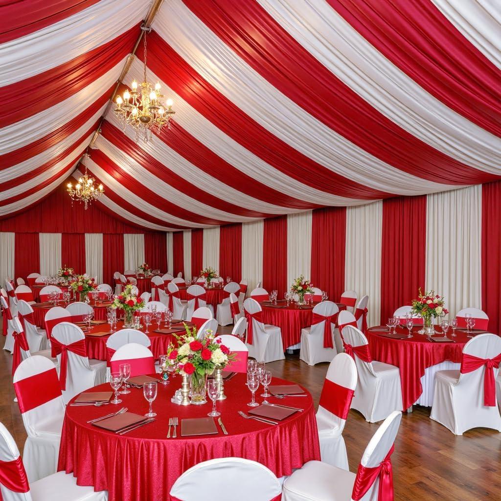 10 Panels 5ftx30ft Red Ceiling Drapes for Valentines Day Decoration 30 FT Extra Long Thick Polyester Wrinkle-Free Drapery Tent Decor Decorations for Birthday Party Ceremony Stage Swag, 60"W x 360"L
