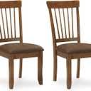 Signature Design by Ashley Berringer Dining Chairs Set of 2, Classic Wood Spindle-Back Design, Cushioned Microfiber Seat, Rustic Finish for Kitchen & Dining Room Chair, Walnut, 2 Count