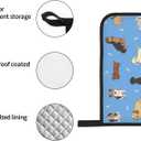 Perinsto Cute Dogs Animals Blue Oven Mitts & Pot Holders 4 Pcs Set, Decorative Heat Resistant Cooking Gloves Microwave Oven Gloves for Kitchen Baking Grilling BBQ