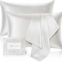 100% Pure Mulberry Silk Pillowcase for Hair and Skin - Allergen Resistant Dual Sides,600 Thread Count Silk Bed Pillow Cases with Hidden Zipper,2pc,Queen Size,White
