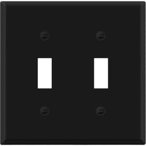 ENERLITES Double Toggle Light Switch Metal Cover Plate, Wall Plate, Corrosion Resistant, Standard Size 2-Gang 4.50" x 4.57", Powder Coated Stamped Steel, 7712-BM, Black Matte (Pack of 1)