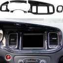 crosselec Carbon Fiber Center Consoles Dashboard Instrument Gauge Cluster Dash Air Vent Panel Kit Cover Trim Garnish Bezel for for Dodge Charger 2015-2023 (Black Carbon Fiber)