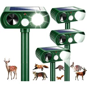 Upgraded Sonic Fortress Pro Deer Repellent Cat Deterrent Outdoor Solar Ultrasonic Animal Repellent with Motion Sensor Strobe Light for Skunk Rabbit Raccoon Squirrel Fortress Pro for Yard Garden,4 Pack