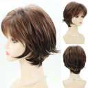SEVENCOLORS Short Mixed Brown Wigs with Dark Roots Natural Layered Short Hair Wigs for White Women Synthetic Blonde Highlights Wigs
