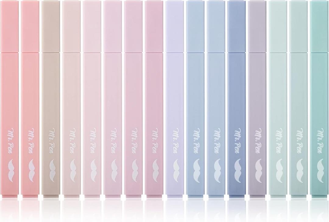 Mr. Pen- Aesthetic Highlighters No Bleed, 16 Pack, Morandi Colors, Chisel Tip, Cute Highlighters Assorted Colors for Journaling, Highlighting, Underlining, Fast Dry, Back to School Supplies