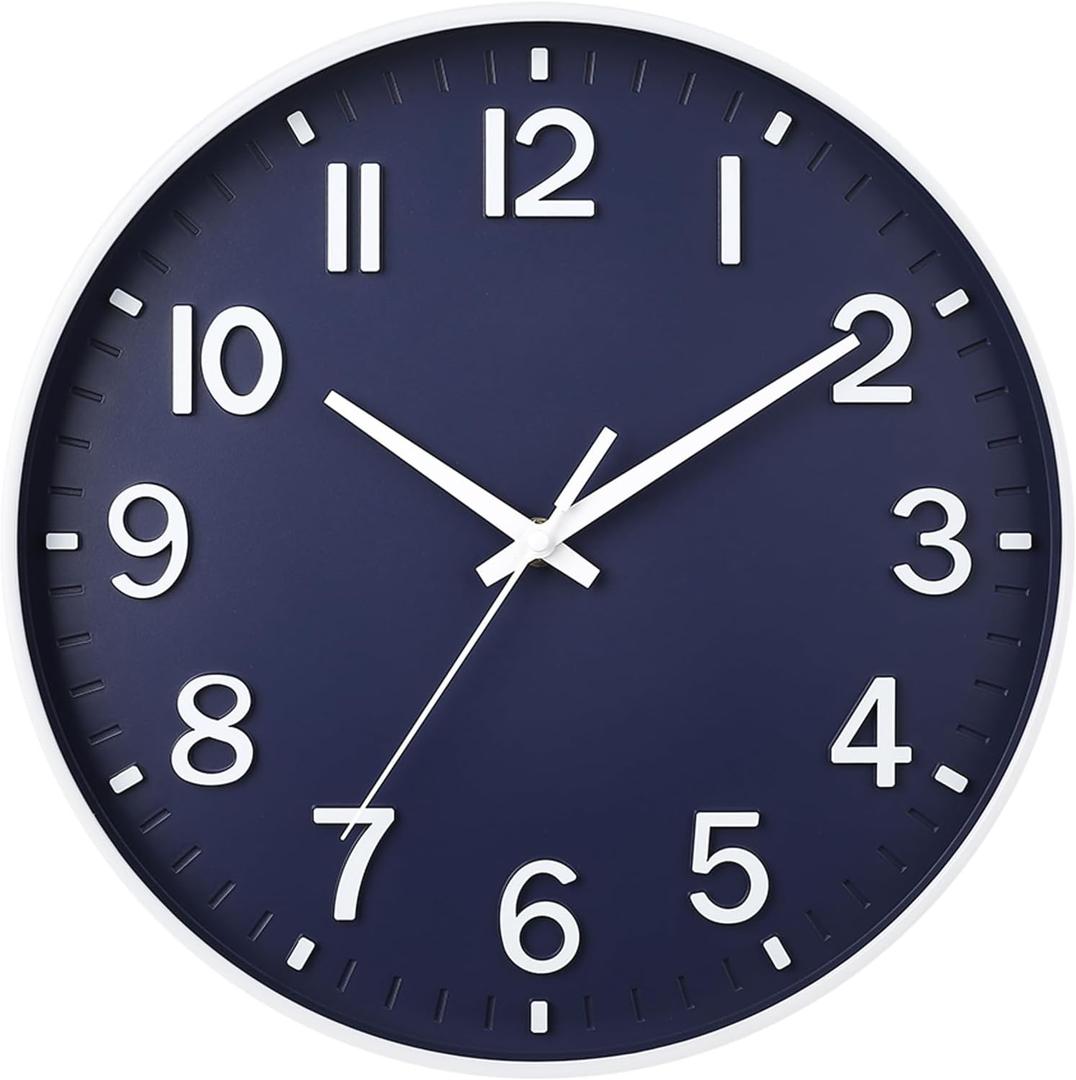 HZDHCLH Wall Clocks Battery Operated,Wall Clock Navy Blue,8 inch Wall Clock Silent Non Ticking Modern 3D Numbers for Kitchen Bedroom Living Room Office Classroom Decor