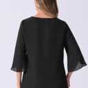 Allegra K Women's 3/4 Sleeve V Neck Chiffon Flowy Mesh Shirt Casual Loose Work Tunic Blouse Top (Black, S)