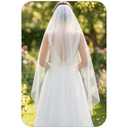 HEREAD 1 Tier Bride Wedding Veil Short Fingertip Length Bridal Tulle Veils with Comb for Women (White)