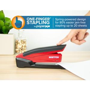 Bostitch Office Inspire 15 Sheet Stapler - One Finger, No Effort, Spring Powered Stapler - 1 pc, Red