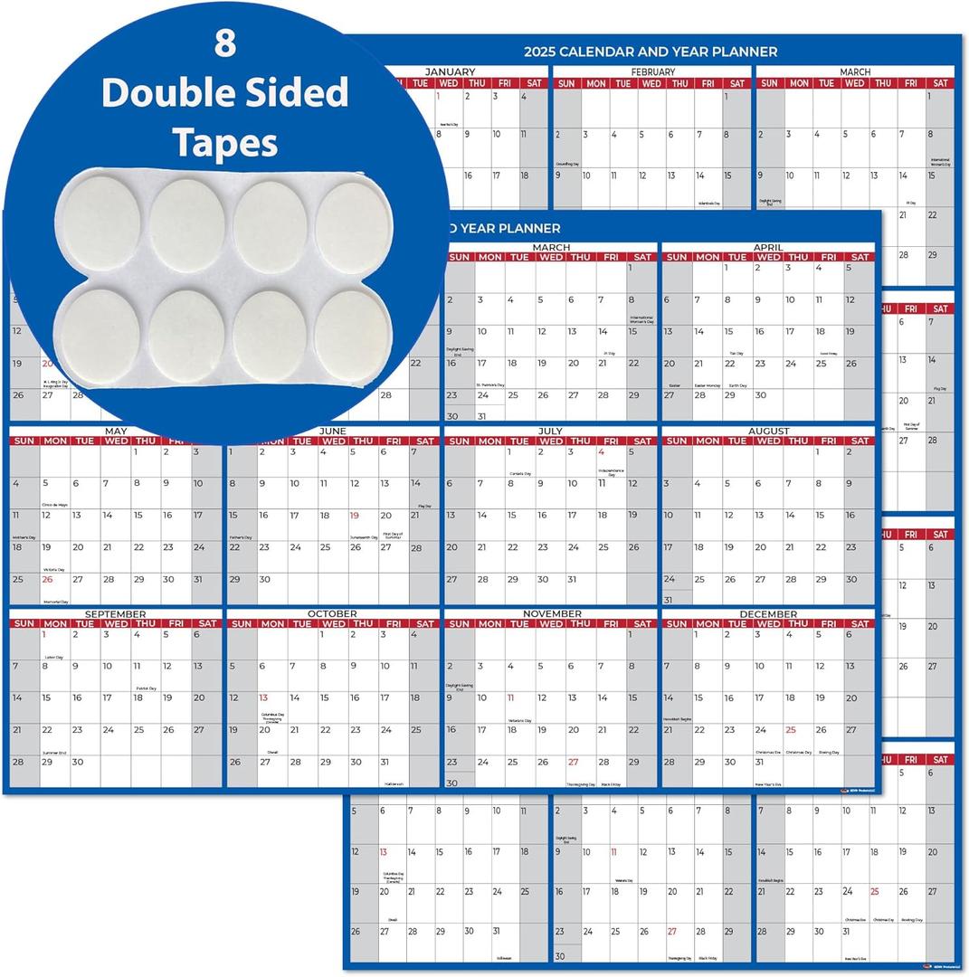 2025 Wall Calendar with Double Sided Tape for Wall hanging, Large Wet & Dry Erase Laminated, Size 24x36 2025 Wall Calendar with Double Sided Tape for Wall hanging, Large Wet & Dry Erase Laminated, Size 24x36