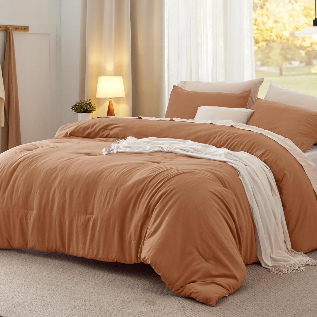 Bedsure Queen Comforter Set, Pumpkin Soft Prewashed Bedding for All Seasons, 3 Pieces GentleSoft Bed Set, 1 Lightweight Comforter (90"x90") and 2 Pillowcases (20"x26")