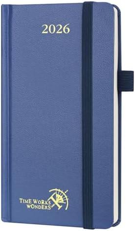 POPRUN 2026 Pocket Calendar Planner (Mini Size-3.5" x 6.5" Hardcover),12 Months (Jan. - Dec. 2026) - Small Planner Weekly and Monthly for Purse with Pen Holder, Storage Pocket - Navy Blue