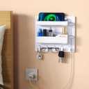 Bedside Shelf Wall Mount, Adhesive Bedside Shelf Accessories Organizer with Hooks and Cable Clips, Dorm Bedside Wall Storage for Phone, Remote, Earphone, Kindle, Plastic (5 Hooks Style)