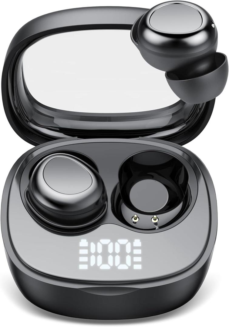 Sleep Ear Buds, 2025 True Wireless Earbuds, Ultra-Mini Bluetooth 5.4 Earbuds for Side Sleepers, 53H Play Hi-Fi Stereo 3D Bass Noise Cancelling Bluetooth headphones, USB C, IP7 Waterproof LED Earphones