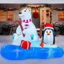 Joiedomi 6 FT Long Christmas Inflatable Polar Bear Fishing with Penguin Decoration, Blow Up Yard Decoration Inflatables with Built-in LEDs for Christmas Party Indoor Outdoor, Yard, Garden, Lawn Decor
