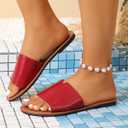 Women's Slip-On Flat Sandals, Dressy & Casual Round-Toe Slides for Beach, Travel & Everyday, Size 38