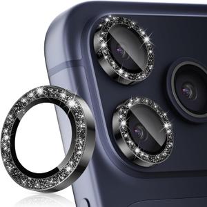 imluckies Camera Lens Protector for iPhone 17 Pro/ iPhone 17 Pro Max/ iPhone 16 Pro/ iPhone 16 Pro Max, AR+AF Tempered Glass & 9H Hardness Shatterproof, HD Clear Metal Sparkle Lens Cover with Installation Tray 2025, Bling Black