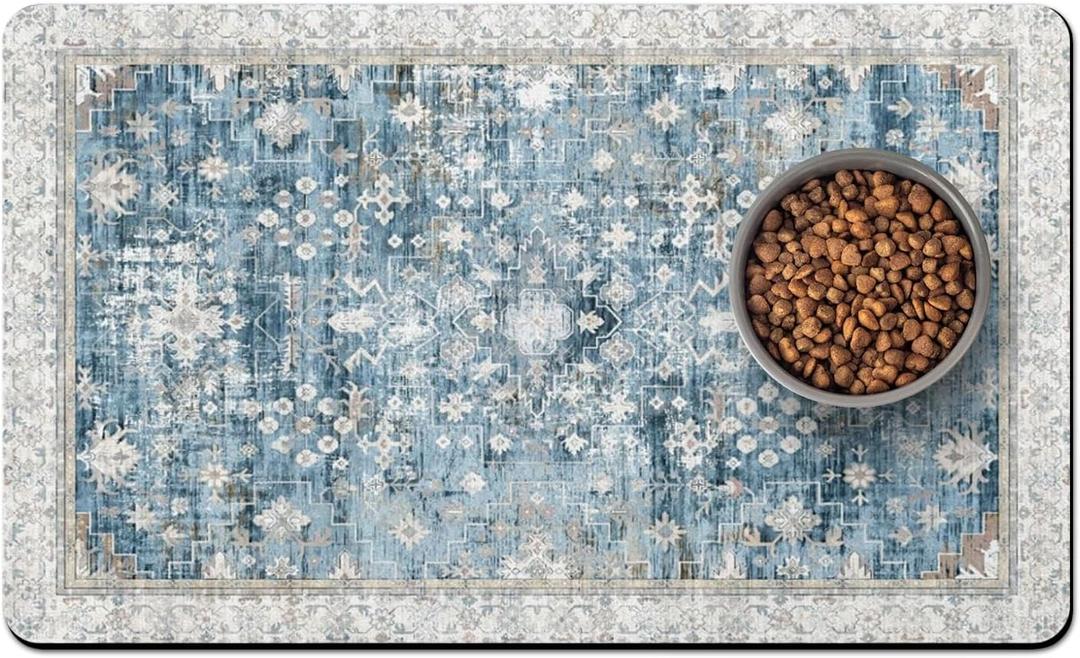 Pet Food Mats for Floor, Absorbent Dog Mat for Food and Water Dispenser Mat, Dog Food Mat Quick Dry Cat Food Mat Pet Supplies (20"L x 12"W, Blue)