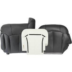 FZJDSD Dark Gray 122 Driver Side Bottom & Top Lean Back & Foam Cushion Leather Seat Cover Compatible with Chevy Silverado Tahoe Suburban Avalanche GMC Sierra Yukon 1999 2000 2001 2002