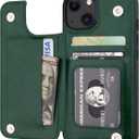 ONETOP Compatible with iPhone 13 Wallet Case with Card Holder, PU Leather Kickstand Card Slots Case, Double Magnetic Clasp Durable Shockproof Cover 6.1 Inch(Green)