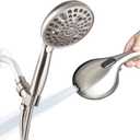 High Pressure Handheld Shower Head, 10-Setting Showerhead, 4.7Detachable Showerhead Set with 5ft Hose, Adjustable Bracket and Built-in Power Wash to Clean Tub, Tile & Pets - Brush Nickel