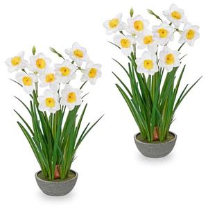 Villa Como Small Artificial Flowers in Pot 14" Fuax Daffodil Potted Flowers Plant Decor Room 2 Pcs Farmhouse Fake White Flower Plants Desktop Spring Summer Flowers for Home Decor Indoor