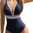 AI'MAGE One Piece Swimsuit Women Tummy Control Slimming Modest Bathing Suits Color Block Adjustable Straps Swim Suits 2025 (Small, Dark Blue)