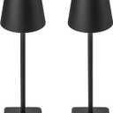 2 Pack Rechargeable Cordless Table Lamps, 5200mAh Battery Touch Table Light, Aluminum Shell Stepless Dimmable Portable LED Desk Lamp for Dinner/Restaurant/Outdoor Black