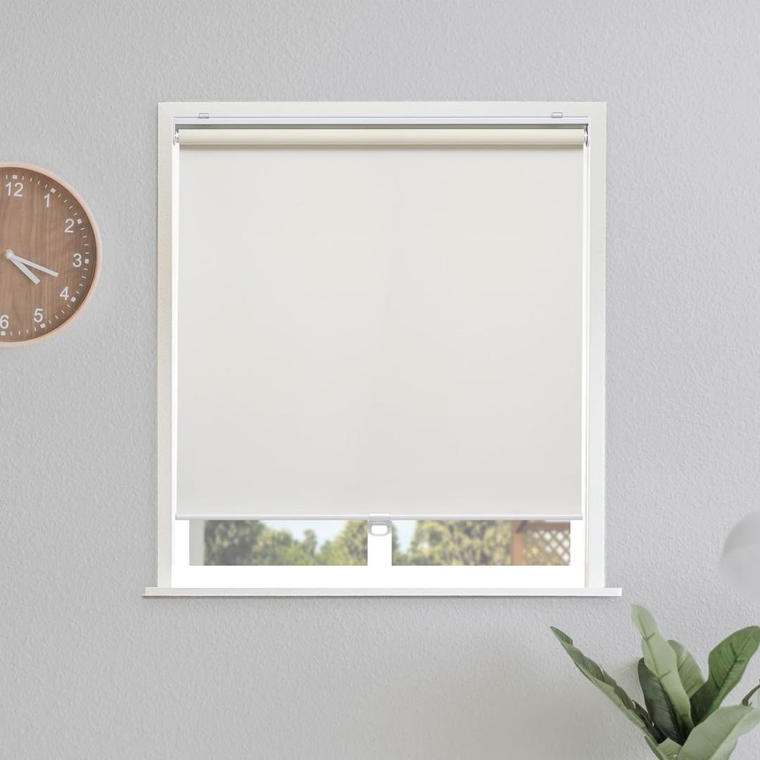 Blackout Roller Shades Blinds Cordless for Windows Pull Down Room Darkening Door Blinds with Thermal Insulated Easy to Install for Living Room,Bedroom,Home,Office Bathroom Beige 66" Wx72 H