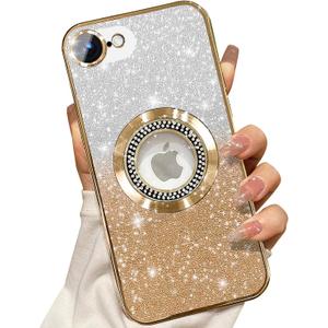 Misscase for iPhone 17e Case& iPhone 16e Magnetic Glitter Case Compatible with MagSafe,Full Protection Slim Shockproof Anti-Scratch Case with Camera Lens Protector Dust-Proof Cover for Women Gold