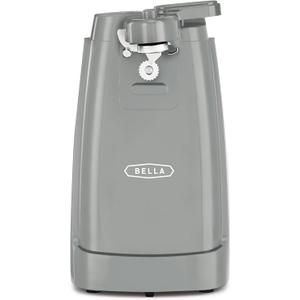 BELLA Electric Can Opener and Knife Sharpener, Multifunctional Jar and Bottle Opener with Removable Cutting Lever and Cord Storage, Stainless Steel Blade, Gray