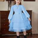 Arshiner Toddler Dress Little Girls Tutu Fall Winter Puff Long Sleeve Princess Party Tulle Dresses (Blue)