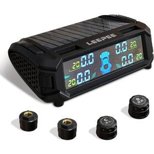 leepee Car Tire Pressure Monitoring System, Auto Security Alarm Systems Digital LCD Display Tyre Temperature Monitor USB/Solar TPMS, Real-time Monitor Alarm Tire Pressure and Temperature(0~5.8Bar)