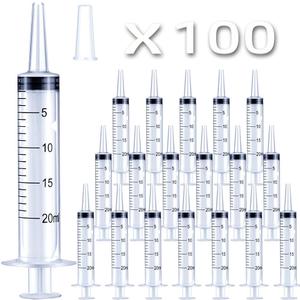 100 Packs 20ml Plastic Syringe, with Cover Cap, Large Syringes for Liquid Jello Shots, Measuring, Watering, Refilling, Feeding