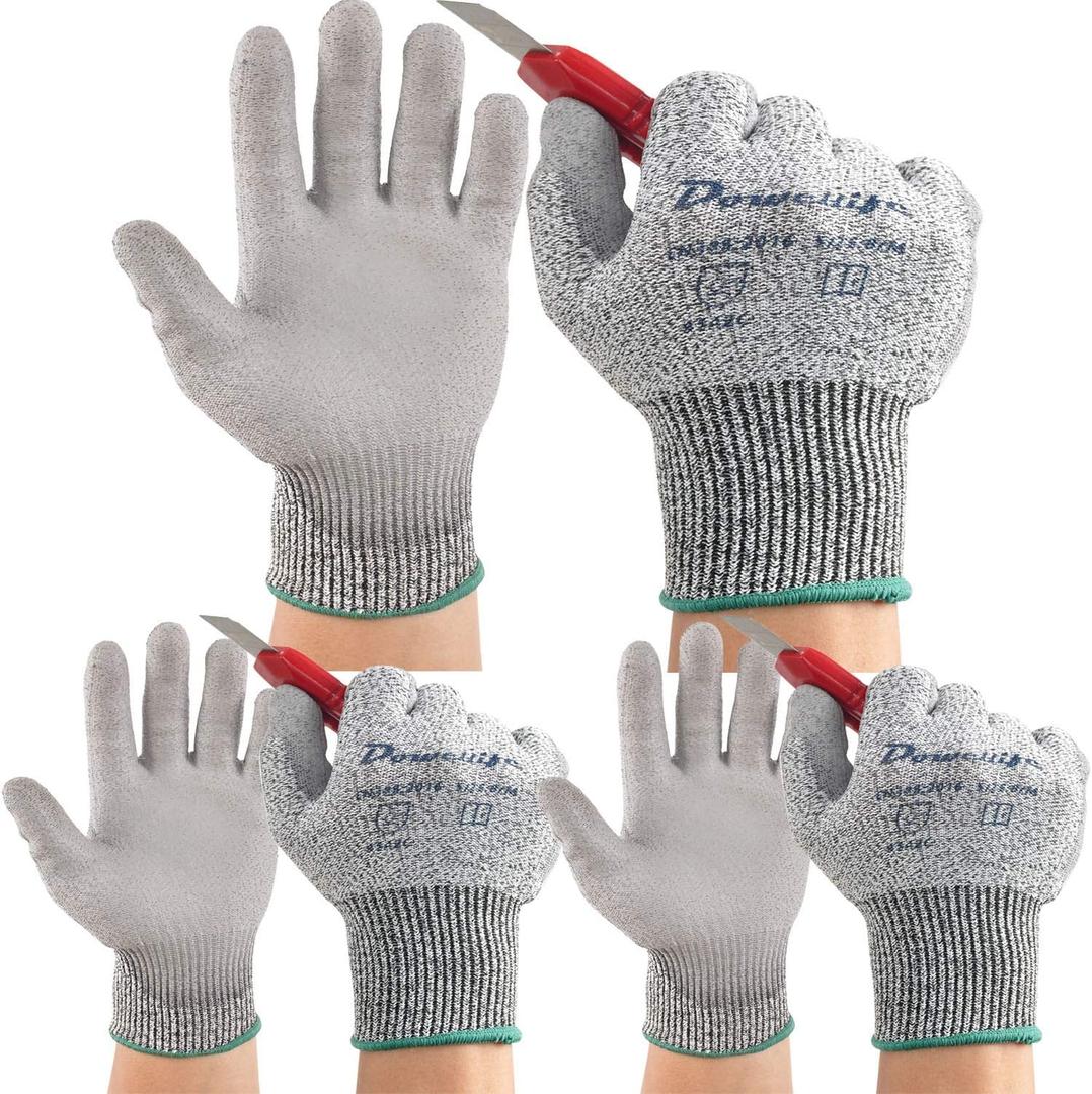 Dowellife Grip Cut Resistant Gloves, Level 5 Protection Safety Work Gloves, Dexterous & Durable for Wood Working, Gardening, Mechanics, Auto, Fishing, Clamming for Men & Women (Small-3 Pairs, Grey)