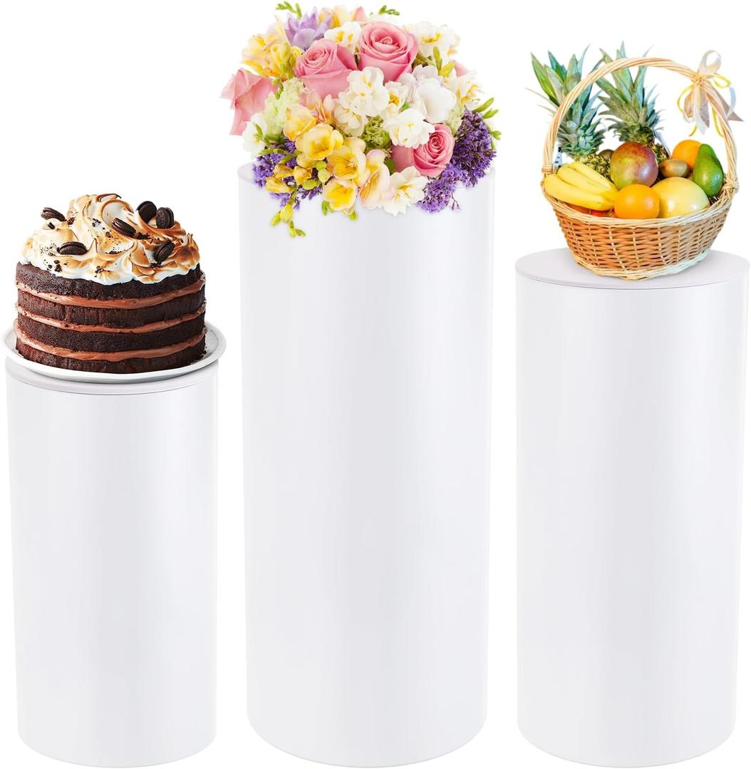 FAHKNS Cylinder Stands for Party, 3pcs Round Pedestal Stand | White Cake Stand for Wedding, Party, Birthday, Party Flowers, Display Columns cilindros para fiestas redondos blancos