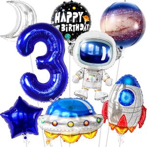 Galaxy Balloons for 3rd Birthday - Large 40 Inch Astronaut & Space Themed Decorations