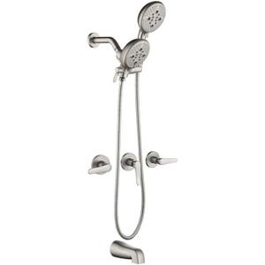 3 Handle Shower Faucet Set Shower System with Tub Spout Bathtub Faucet Set Shower Head Combo Set Complete Tub and Shower Faucet Combo Shower Fixtures Trim Kit Brushed Nickel
