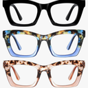 Oprah Reading Glasses for Women-3Pack Blue Light Blocking Fashion Readers with Spring Hinge Computer Square Eyeglasses (Mix1, 3.75x)
