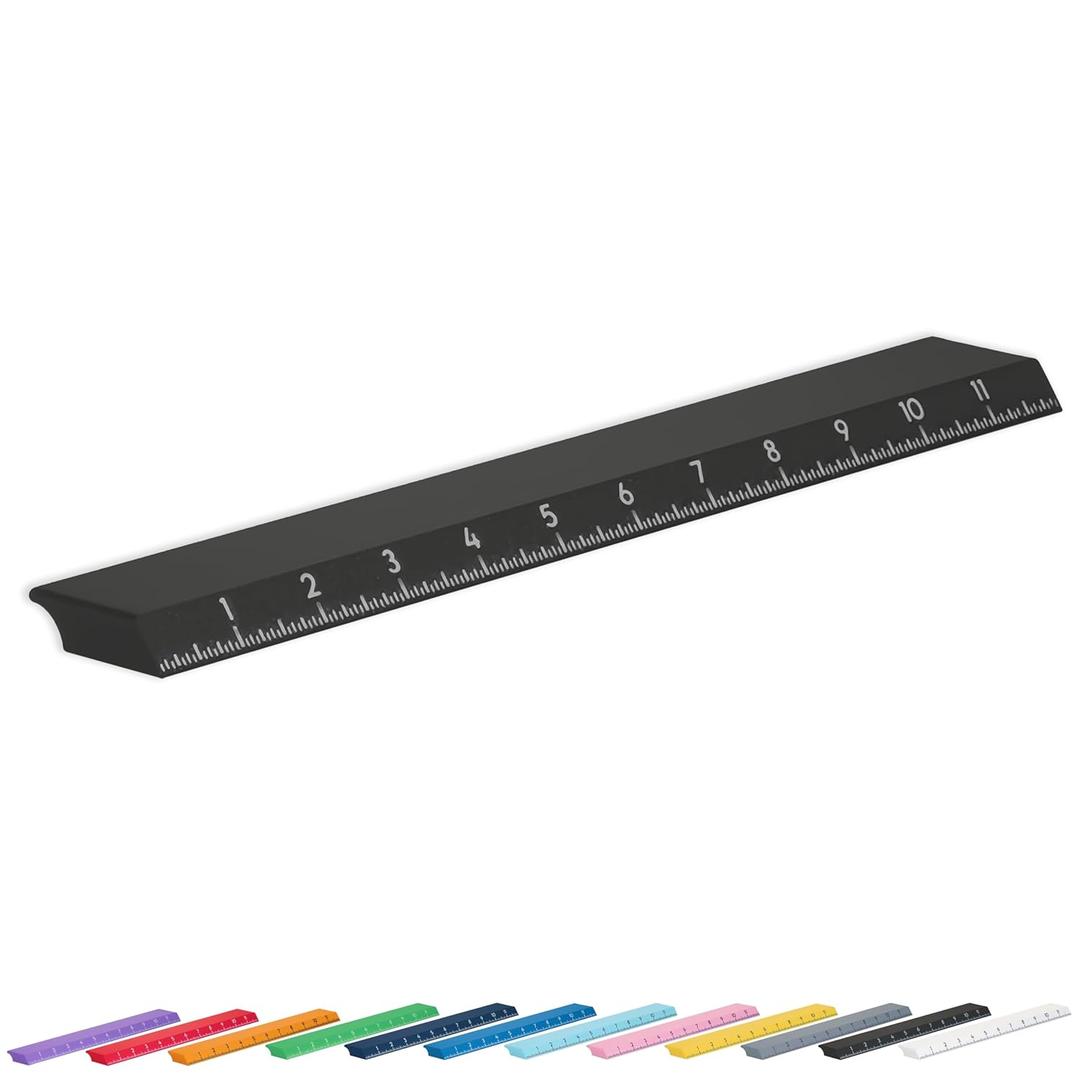Glassboard Studio 12 Inch Magnet Ruler - Non-Slip Pad, Strong Neodymium Magnets - Craft & Quilting Tool for Magnetic Glass Mats, Whiteboards, Lockers - Secure Hands-Free Precision (Jet Black)
