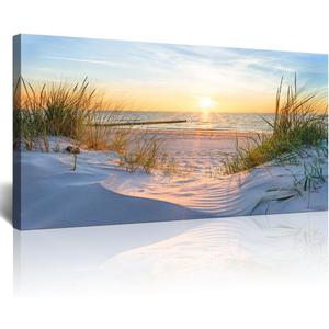 Lapremoly Wall Decorations - Canvas Wall Art for Living Room, Bedroom & Office - Modern Wall Decor - Ocean View Seascape Prints & Paintings - Framed Mural Artwork for Home Decor (40"L x 20"W, Blue Sun Beach Grass Ocean Landscape)