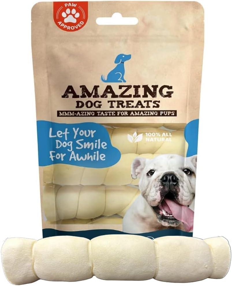Amazing Dog Treats - Beef Cheek Rolls (10 Inch Regular - 4 Pcs) - Safe Rawhide Alternative Dog Chew - Great for Power Chewers - Long Lasting Dog Chew - Retriever Rolls for Dogs