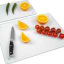 Tempered Glass Cutting Board for Kitchen, Cutting Board with Non-Slip Feet for Countertop, Dishwasher Safe, Rounded Corner Board, Shatter, Heat & Scratch Resistant-16"x12" & 12"x8" 2pcs, Clear