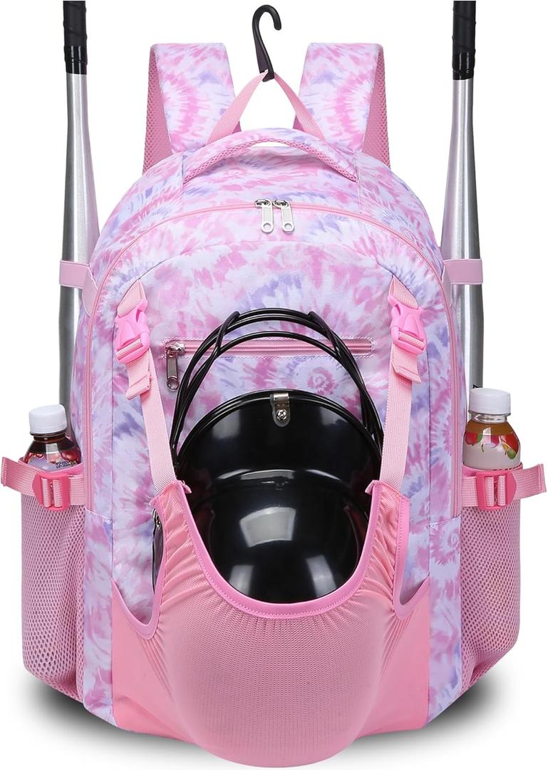Baseball Softball Backpack for Kids Boys Girls 6-8 8-12 12-14 Large Youth Bat Bag for Gear Storage Baseball Softball Tball Equipment Back Pack with Separate Shoe Bag (Pink/White)