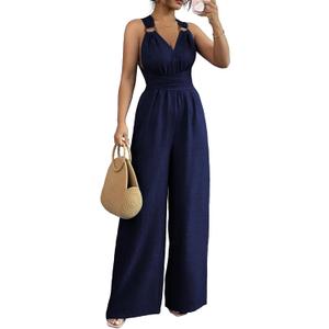 sexycherry Jumpsuit for Women Dressy Sleeveless Wide Leg Long Pants Rompers Party Elegant Summer Outfits, M