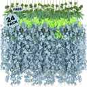 LELEE 25 Pcs Artificial Wisteria Hanging Flowers 3.6ft Dusty Blue Fake Hanging Flowers Garland Silk Flowers Rattan String Faux Wisteria Vine for Wall Home Wedding Party Arch Greenery Backdrop Decor