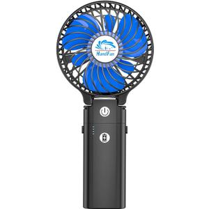 HandFan 5200mAh Portable Handheld Fan Rechargeable - 3 Speeds Foldable Personal Cooling, 2-IN-1 Hand Held Fan Battery Operated, 20H Runtime for Disney/Travel/Summer/Concerts/Women (Black&Blue)