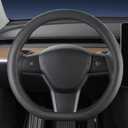 D-Shaped Steering Wheel Cover for Tesla Model 3/Y 2016-2025 2026 Juniper/Highland Accessories, Flat Bottom Steering Wheel Protector Car Interior Accessories, 14"-14 1/4" Black
