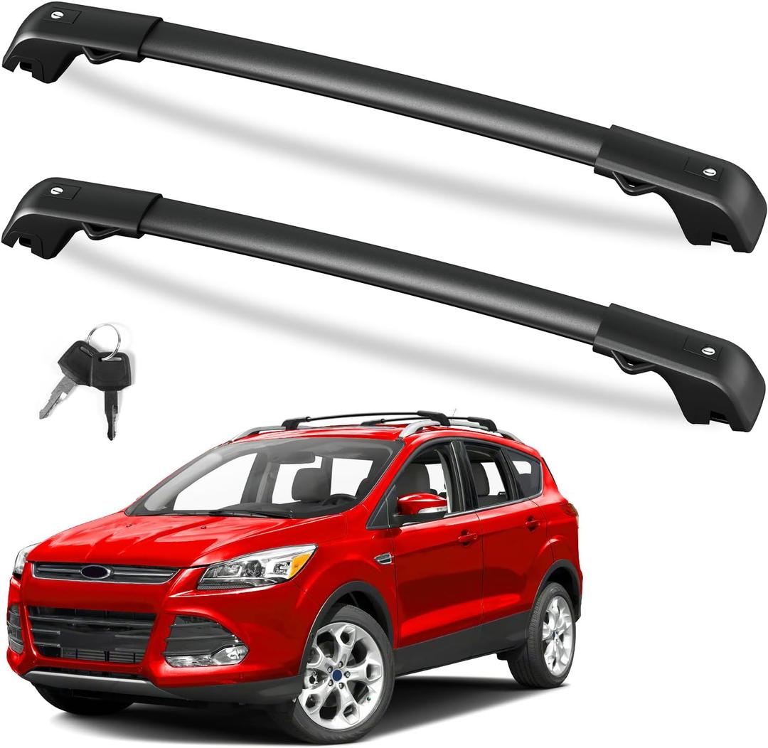 FengYu 300lb Roof Rack Cross Bars Fit for Ford Escape 2013 2014 2015 2016 2017 2018 2019, Heavy Duty Lockable Aluminum Roof Rails Crossbars Cargo Bars Canoe Rooftop Black Carrier Luggage
